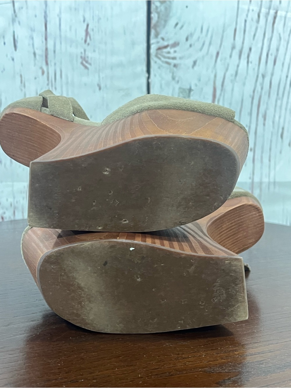JEFFREY CAMPBELL HAVANA STR8TUP Taupe Suede Heelless Platform Wedge Sandals 6.5 - Picture 9 of 13